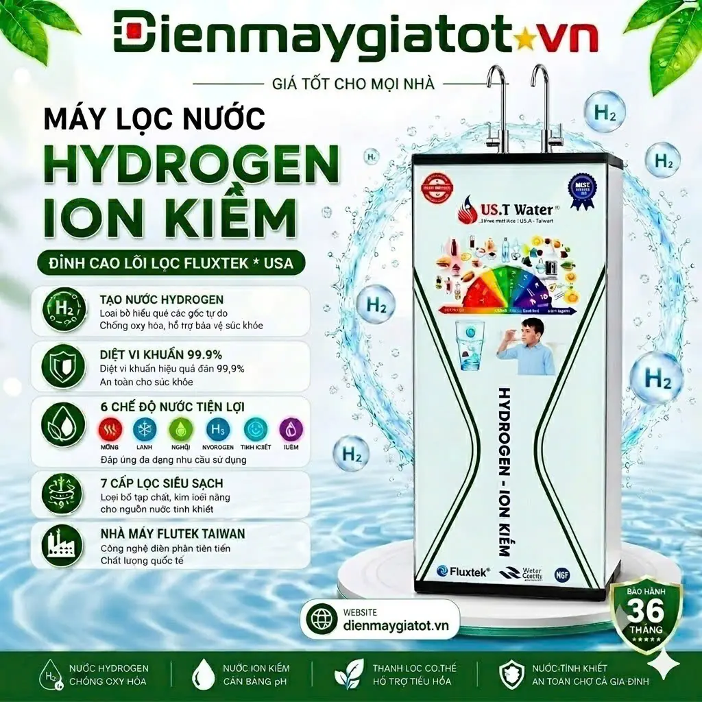 Máy Lọc Nước Hydrogen Ion Kiềm U.S.T Water 2 Vòi