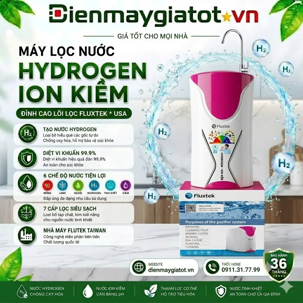 Máy Lọc Nước Hydrogen Ion Kiềm Fluxtek Để Bàn