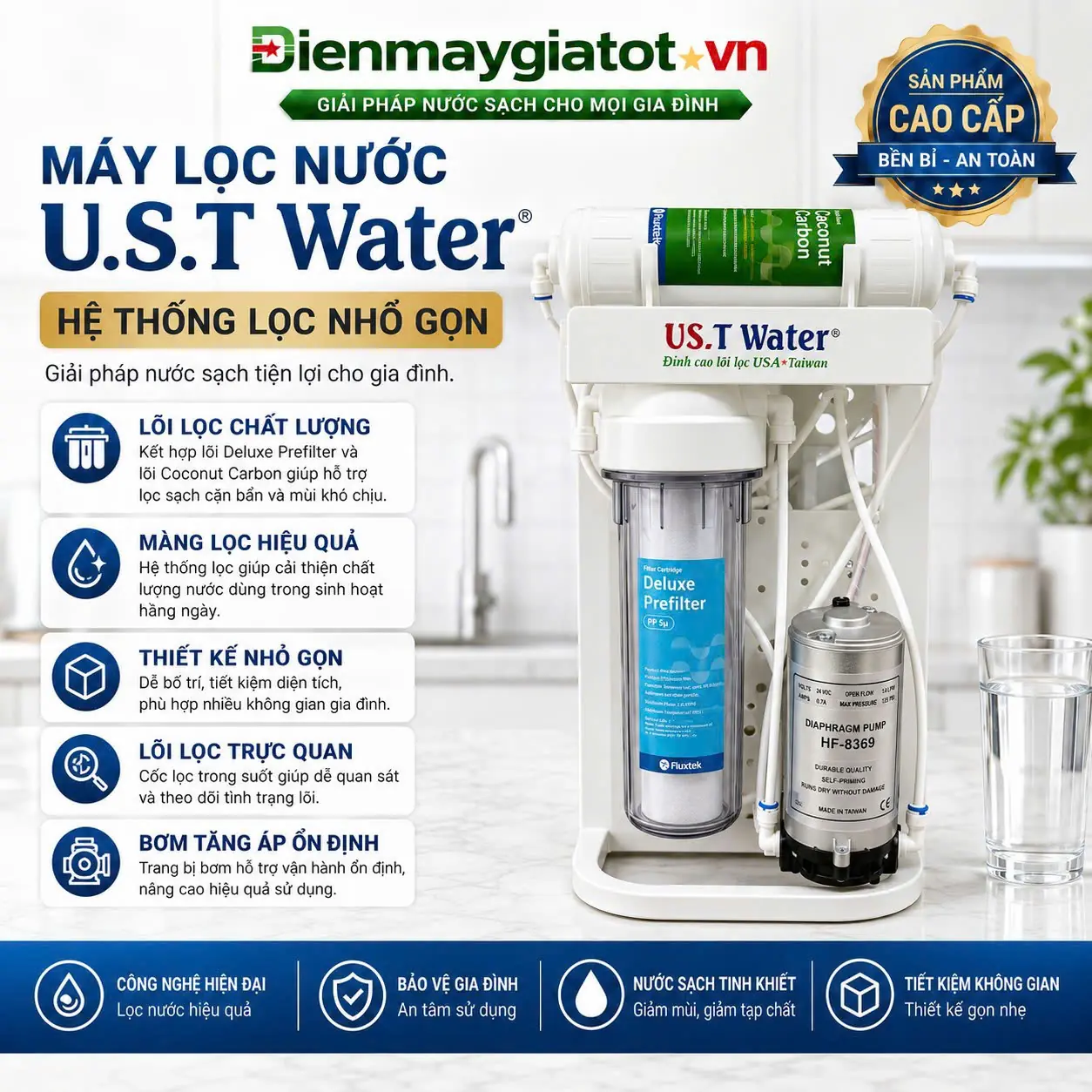 Máy Lọc Nước Tinh Khiết US.T Water - Đỉnh cao lõi lọc USA * FLuxtek Taiwan