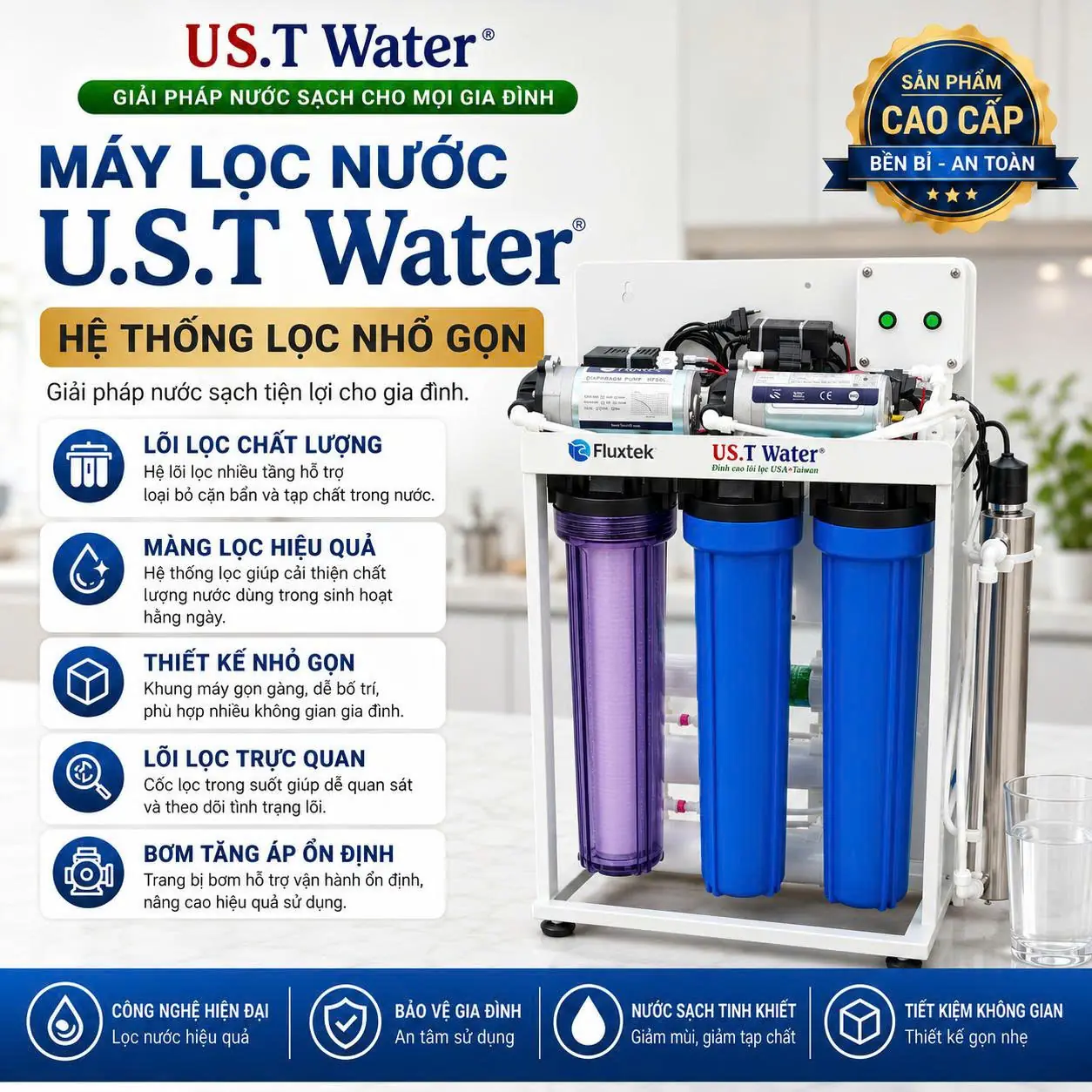 Máy Lọc Nước Tinh Khiết US.T Water - Đỉnh cao lõi lọc USA * Fluxtek Taiwan